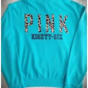 VS PINK Tiffany Blue Leopard Print Pullover